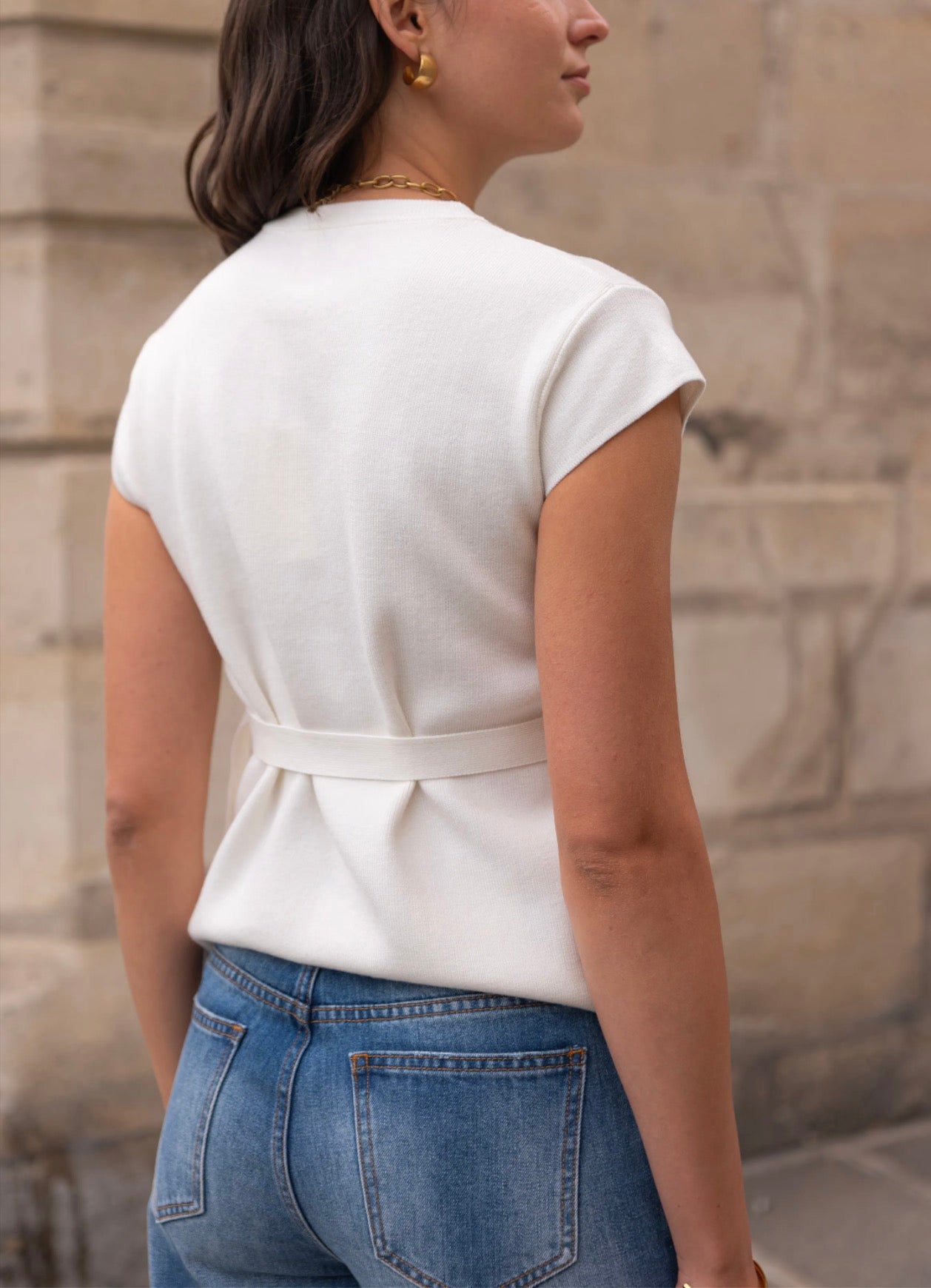 Gilet saharienne ceinturée en maille Abigaël