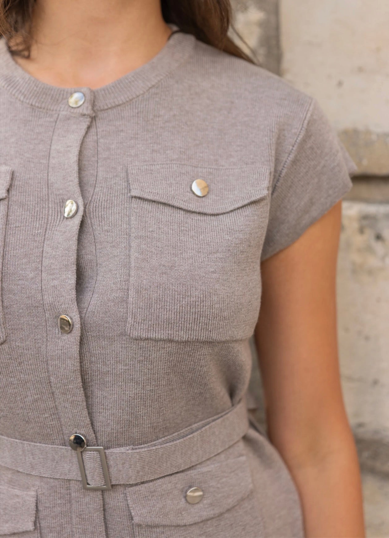 Gilet saharienne ceinturée en maille Abigaël