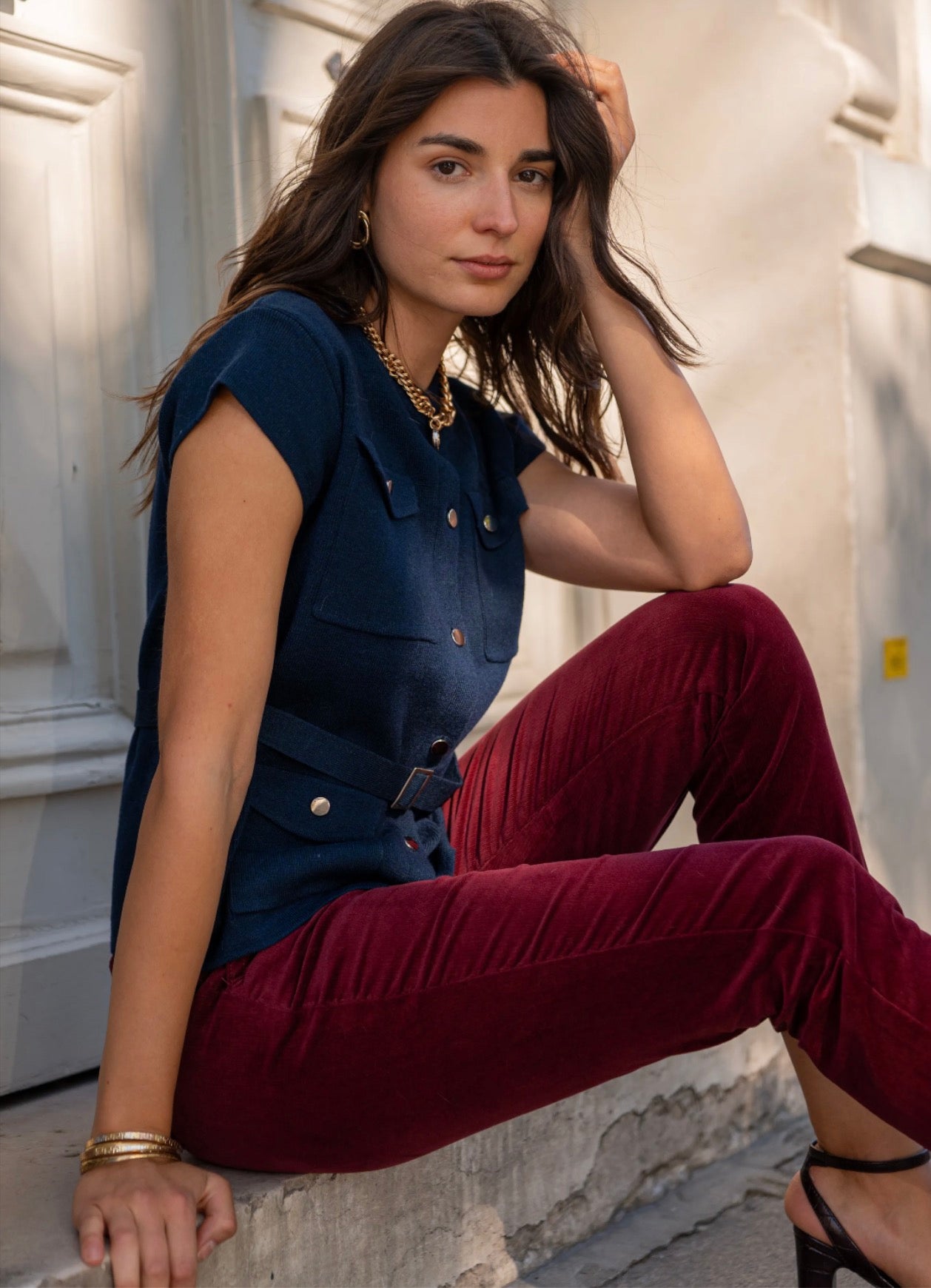 Gilet saharienne ceinturée en maille Abigaël