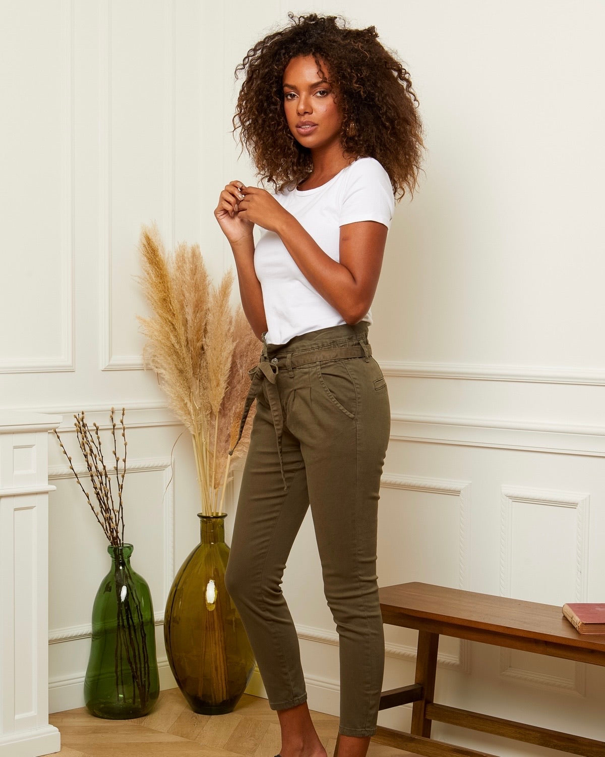 Khaki clearance paperbag pants